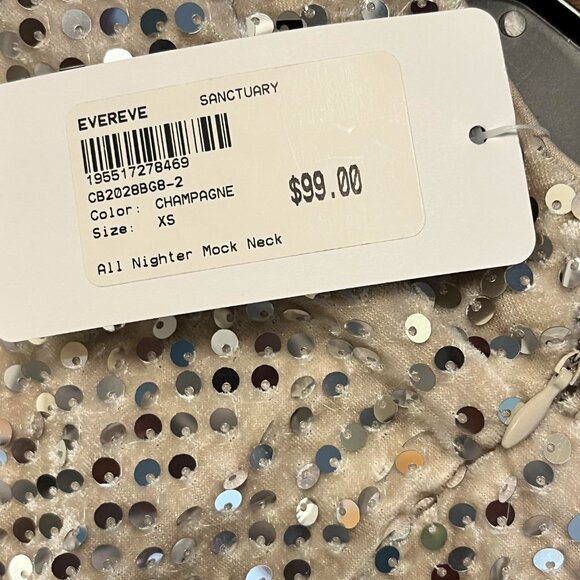 NEW Gorgeous Champagne-Colored Evereve Sanctuary Sequined Mock Turtleneck XS - Picture 3 of 4